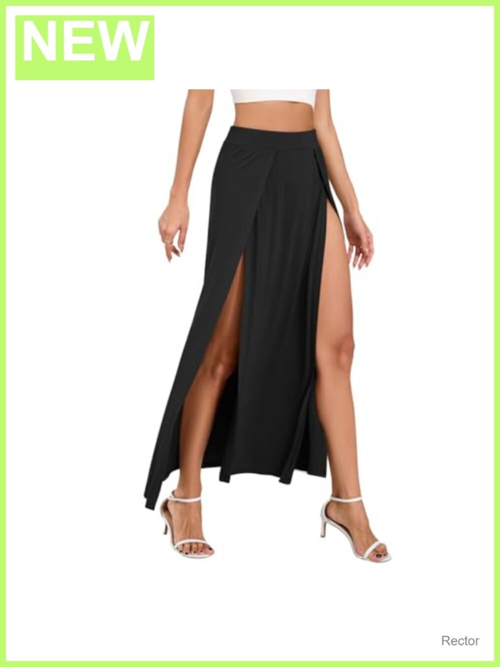 Women's Double High Slit Maxi Skirt High Elastic Waist Flowy Long